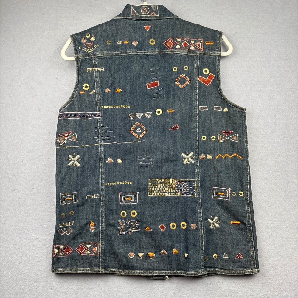 Chico's Denim Vest Womens 2 Large Embroidered Beaded Button Front Western - Picture 4 of 12